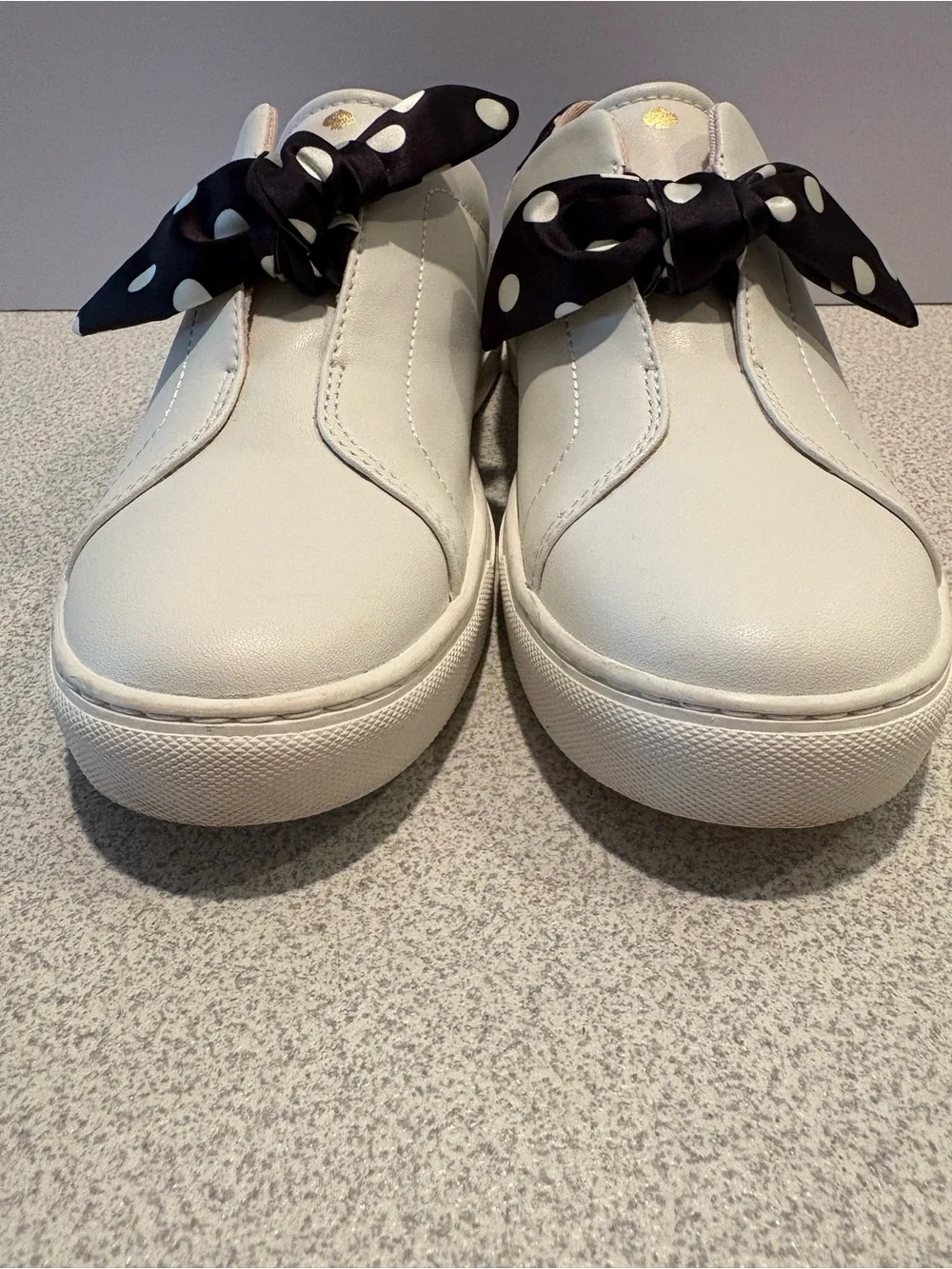Kate Spade White Women's Slip-On Sneakers with Polka Dot Bow 7.5